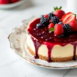 красиво украшенный чизкейк на тарелке